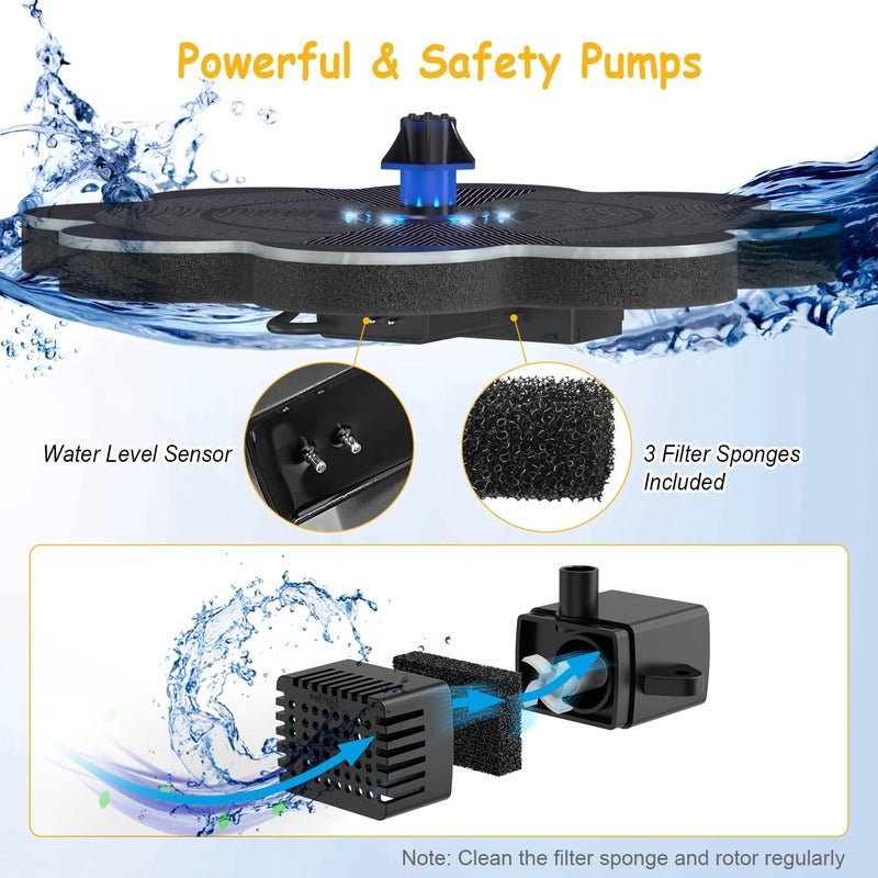 GAIZERL Solar Fountain, Upgrade Lucky Flower 3.5W Solar Bird Bath Water Fountain with Lights, and 2000mAh Battery, Solar Powered Hummingbird Fountain Pump with 7 Nozzles, 4 Fixed Pipes for Garden - Image 5